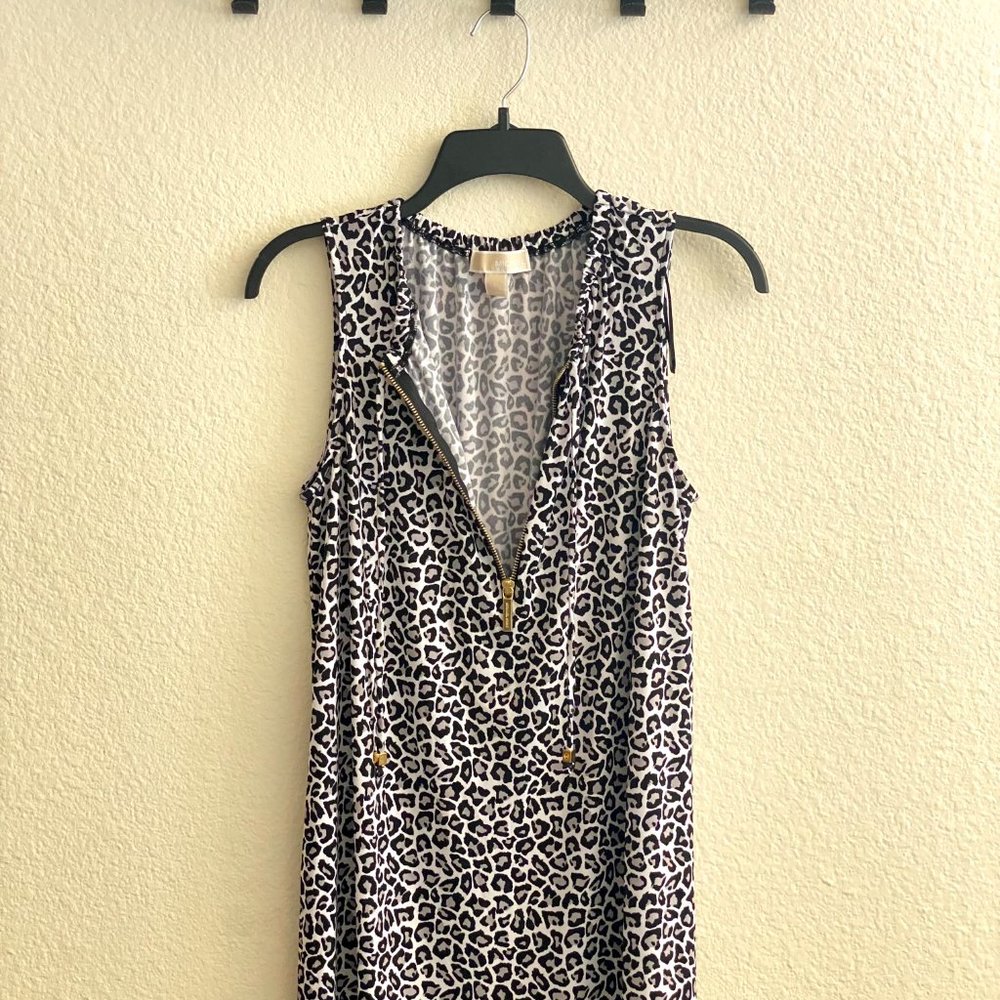 Michael Kors sz:M Black White Leopard Animal Print Sleeveless Zip Dress - Picture 7 of 11